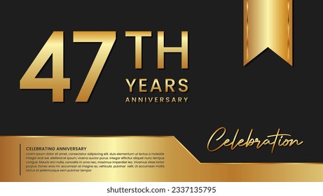 47th anniversary template design in gold color isolated on a black and gold background, vector template