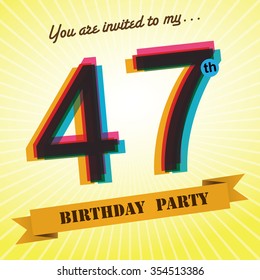47th Birthday party invite / template design in retro style - Vector Background