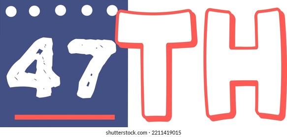 47th Ordinal Numbers counting vector art illustration with fantastic font and blue red color, worksheets - match sequence number worksheets for preschoolers 