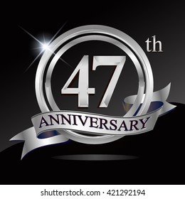 47th silver anniversary logo with ring and ribbon. Vector design template elements for your birthday celebration.