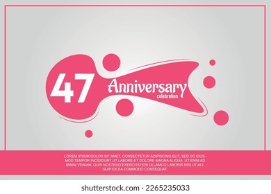 47th year anniversary celebration logo with pink color design with pink color bubbles on gray background vector abstract illustration