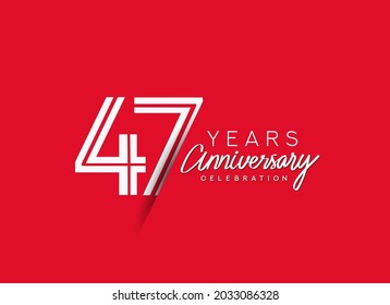 47th Years Anniversary celebration logo, flat design isolated on red background.