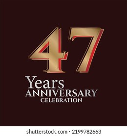 47th Years Anniversary Logo Gold and red Colour isolated on elegant background, vector design for greeting card and invitation card