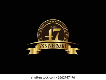 47th years anniversary logo template, vector design birthday celebration, Golden anniversary emblem with ribbon. Design for a booklet, leaflet, magazine, brochure, poster, web, invitation or greeting