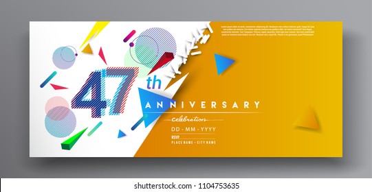 47th years anniversary logo, vector design birthday celebration with colorful geometric background and circles shape.