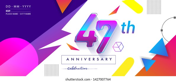 47th years anniversary logo, vector design birthday celebration with colorful geometric background and circles shape.