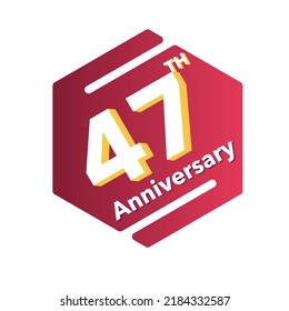 Logo del 47º aniversario, celebración del cumpleaños del diseño vectorial con degradado rosa geométrico aislado en fondo blanco.
