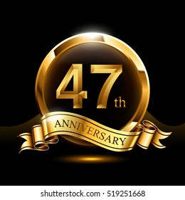 47th years golden anniversary logo celebration with ring and ribbon.