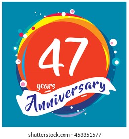 47th years greeting card anniversary with colorful number and frame. logo and icon with circle badge and background