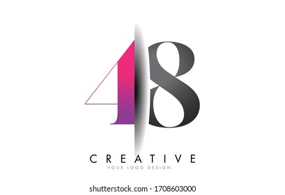 48 4 8 Grey and Pink Number Logo with Creative Shadow Cut Vector Illustration Design.