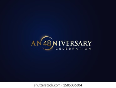 48 Anniversary celebration with gold simple text and luxury design on blue background. anniversary logo design. unique anniversary logo design