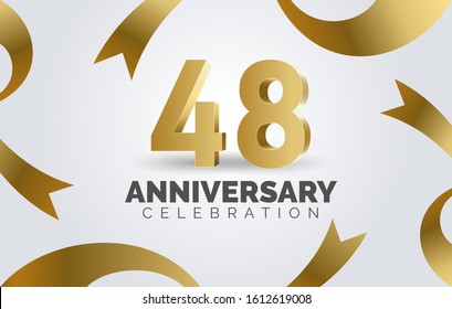 48 Anniversary celebration with three dimension number on the ribbon background.