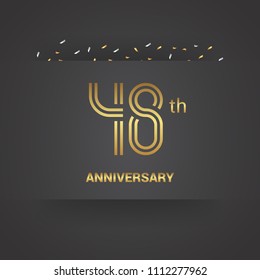 48 anniversary design for company celebration event with golden multiple line font and confetti isolated on dark grey background