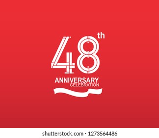 48 anniversary flat design white color isolated on red background