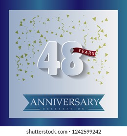 48 Anniversary template design white and blue color with a bright blue background