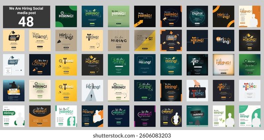 48 big mega bundle of We are hiring job vacancy social media post banner design set template. We are hiring job vacancy square web banner design bundle. Hiring banner set. Hiring Banner bundle.