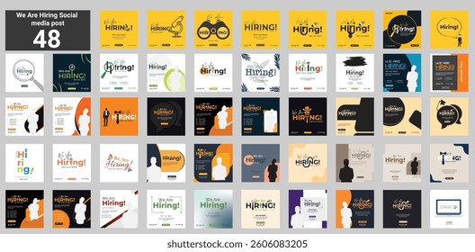 48 big mega bundle of We are hiring job vacancy social media post banner design set template. We are hiring job vacancy square web banner design bundle. Hiring banner set. Hiring Banner bundle.