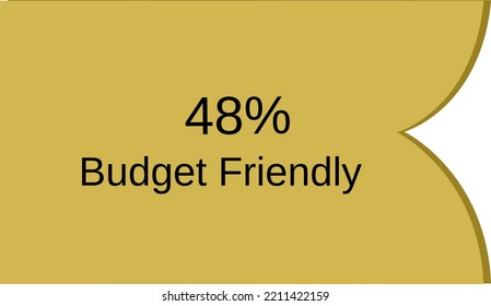 48% Budget Friendly sign tag warning banner vector art illustration Isolated yellow and black lettering