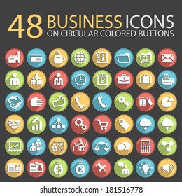 48 Business Icons on Circular Colored Buttons.