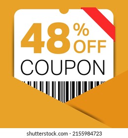 48% Coupon promotion sale for a website, internet ads, social media gift 48% off discount voucher. Big sale and super sale coupon discount. Price Tag Mega Coupon discount with vector illustration.