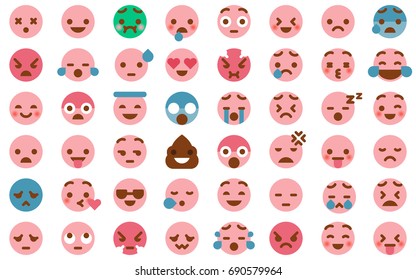 48 Cute Emoticon Pack Collection in Modern Flat Style