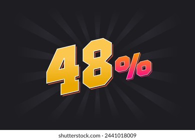 Banner de descuento del 48% con fondo oscuro y texto amarillo. 48 por ciento de diseño promocional de ventas.