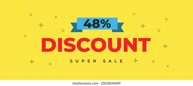 48% discount banner. Forty eight percent off sale banner template design. Promotion poster template with super sale. Vector Illustration.