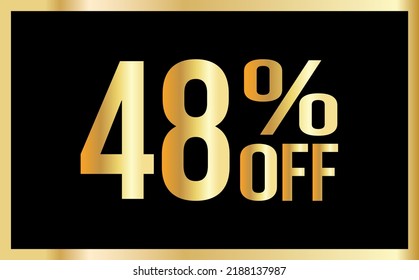 48% discount. Golden numbers with black background. Banner for shopping, print, web, sale illustration