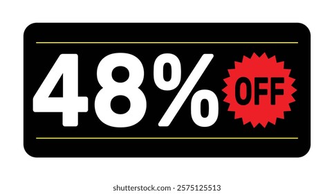 48% discount tag. icon vector Black, white and rad rectangular shape