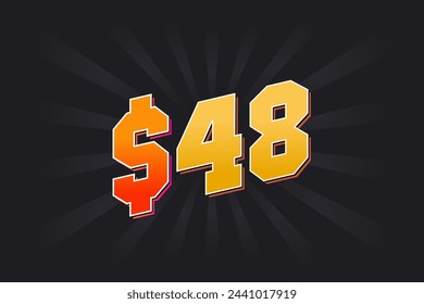 48 Dollar American Dinero vector símbolo de texto. $48 USD Dólar de los Estados Unidos vector de stock
