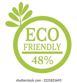 
48% Iconos de emoticones amigables para la ecología. Sello ecológico de hoja verde. ilustración vectorial con fuente verde y fondo blanco.