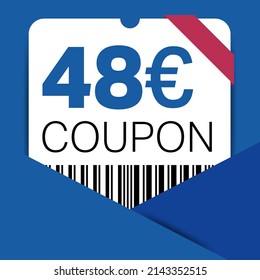 48 Euro Coupon promotion sale for a website, internet ads, social media gift 48 off discount voucher. Big sale and super sale coupon discount. Price Tag Mega Coupon discount with vector illustration.