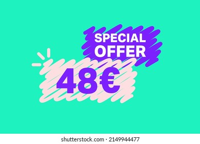 48 Euro OFF Sale Discount banner shape template. Super Sale Euro 48 Special offer badge end of the season sale coupon bubble icon. Modern concept design. Discount offer price tag vector illustration.