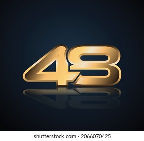 48 Gold 3D Number Logo in dark background with realistic reflection