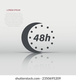 48 hour clock icon in flat style. Timer countdown vector illustration on isolated background. Time measure sign business concept.