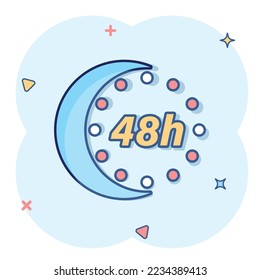 48 hours clock icon in comic style. Timer countdown cartoon vector illustration on isolated background. Time measure splash effect sign business concept.