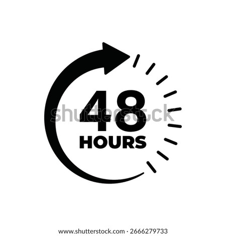 48 hours countdown timer icon with a circular arrow and tick marks, symbolizing time tracking, scheduling, and deadlines. Ideal for productivity, event planning, and time management vector design