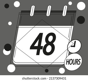 48 hours icon. Vector with clock symbol in black and white color
