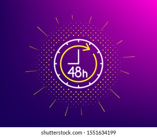 Icono de línea de 48 horas.Patrón de semitono. Signo de servicio de entrega. Fondo degradado. Icono de línea de 48 horas. Patrón de medio tono amarillo. Vector