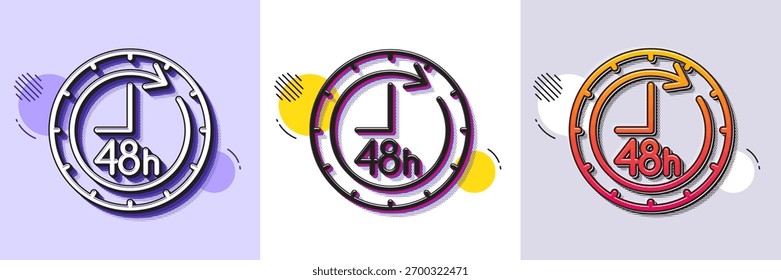 Icono de línea de 48 horas. Patrón punteado de semitono. Icono de degradado con sombra de grano. Señal de servicio de entrega. Línea 48 horas icono. Varios diseños. Vector