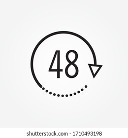 48 Hours On White Background. Flat Style. 48 Hours Sign. Simple Pictogram For Your Web Site Design, Logo, App, UI. 48 Hours Symbol. Turn Around Time Icon With Circular Arrow.