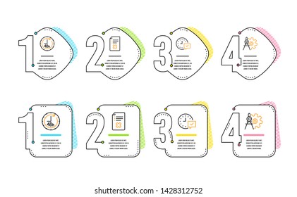 48 hours, Reject file and Select alarm icons simple set. Cogwheel dividers sign. Delivery service, Decline agreement, Time symbol. Settings. Technology set. Infographic timeline. Line 48 hours icon