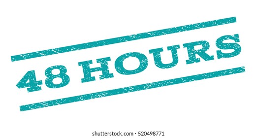 48 Hours watermark stamp. Text tag between parallel lines with grunge design style. Rubber seal stamp with scratched texture. Vector cyan color ink imprint on a white background.