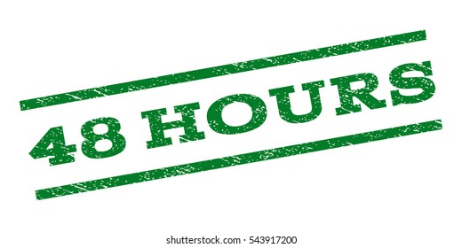48 Hours watermark stamp. Text caption between parallel lines with grunge design style. Rubber seal stamp with dirty texture. Vector green color ink imprint on a white background.