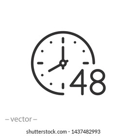 48 hr, clock icon, time linear sign isolated on white background - editable vector illustration 