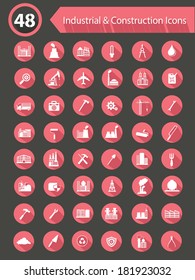 48 Industry & Construction Flat Icons,Pink version,vector