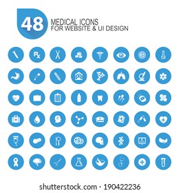 48 Medical icon set,blue version,vector