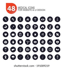 48 Medical icon set,dark version,vector