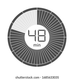 The 48 minutes stopwatch icon, digital timer. Vector illustration.