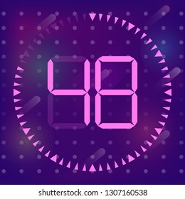 The    48 minutes, stopwatch vector icon, digital timer. Vector digital count down circle board with circle time pie diagram. Watch outline style design, designed for web and app.